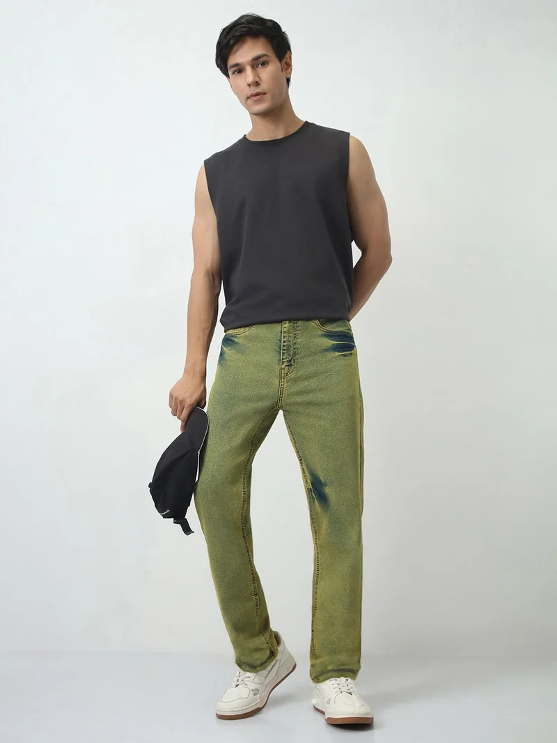 Urbano Fashion  Urbano Fashion Men's Ice Blue Straight Fit Heavy Washed Jeans Stretchable  | Best Price UAE