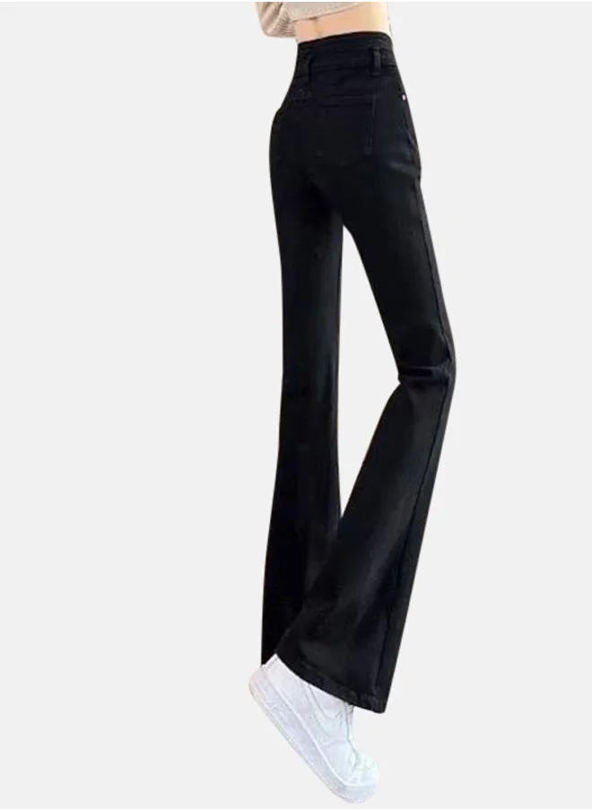 YUNIQEE Black Flared High-Rise Denim Jeans