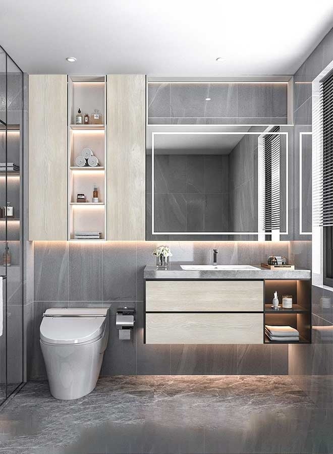 رَوَائِد ورق جدران بتصميم خشب الجوز 45×300 سم – بلون رمادي فاتح، ذاتي اللصق وقابل للإزالة، لتغليف الخزائن، المكاتب، الطاولات والدولايب – لفة فينيل بنقش حبيبات الخشب - Image 2