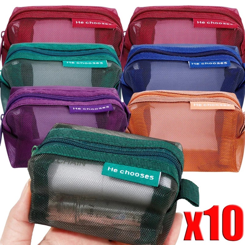 10/1PCS Change Storage Bags Mini Mesh Bag Portable Money Earphone Data Cable Storage Bag Travel Coin Purse Lipstick Cosmetic Bag - Image 2