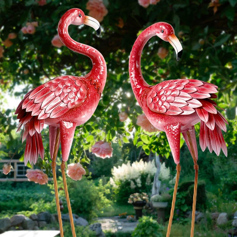 Kircust Flamingo Garden Statues and Sculptures Metal Birds Yard Art Outdoor Statue Large Pink Flamingo Lawn Ornaments for Home Patio Backyard Decor 2Pack