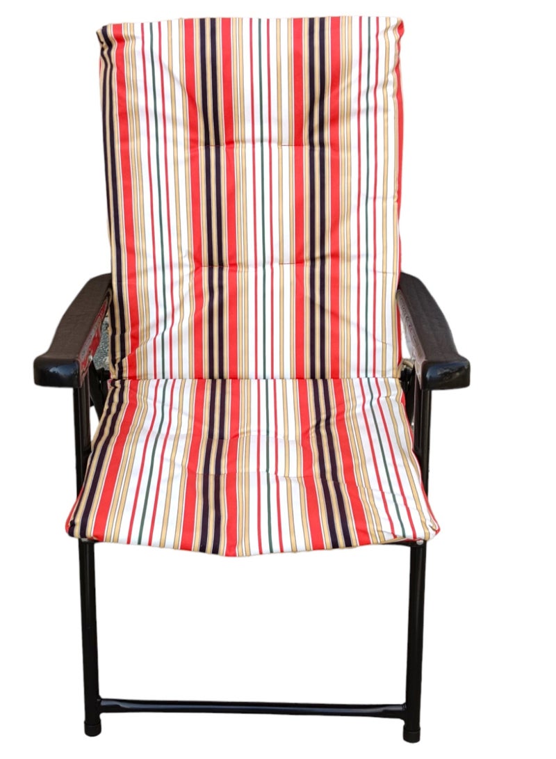 GO2CAMPS 2 PCS Premium and Heavy Duty Foldable Camping Chairs with Thick Cushioned Seat & Backrest – Colorful Striped Fabric Design – Lightweight Portable Steel Frame with Armrests – Ideal for Arabic Majlis, Desert Camping, Outdoor Travel, Garden, Balcony, Picnic & Beach Use - Image 2