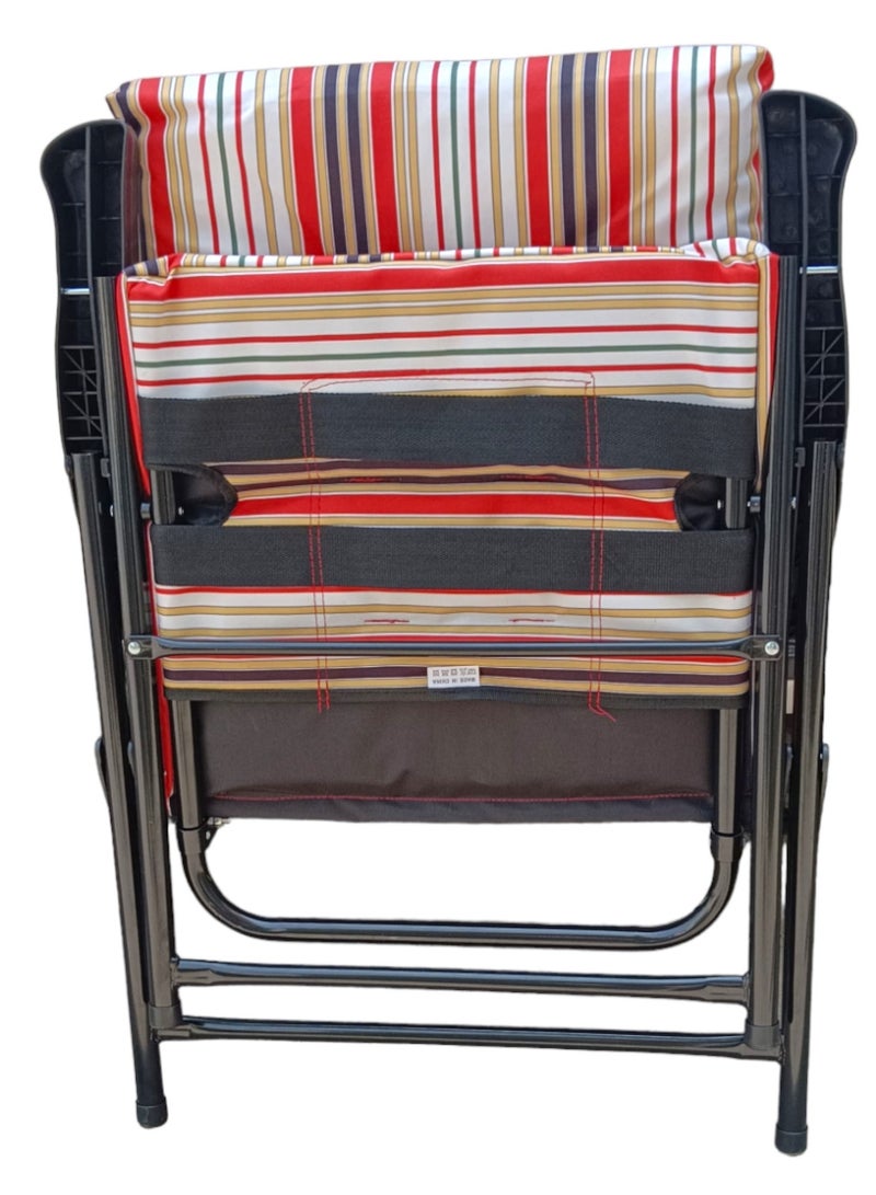 GO2CAMPS 2 PCS Premium and Heavy Duty Foldable Camping Chairs with Thick Cushioned Seat & Backrest – Colorful Striped Fabric Design – Lightweight Portable Steel Frame with Armrests – Ideal for Arabic Majlis, Desert Camping, Outdoor Travel, Garden, Balcony, Picnic & Beach Use - Image 4