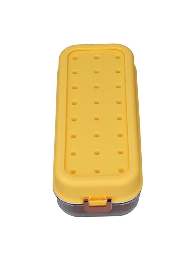 Thoraya - Ice Cube Tray with Bin and Lid Reusable Easy to Release Space Saving Clear Ice Maker for Home Refrigerator Lemon Yellow - Image 1
