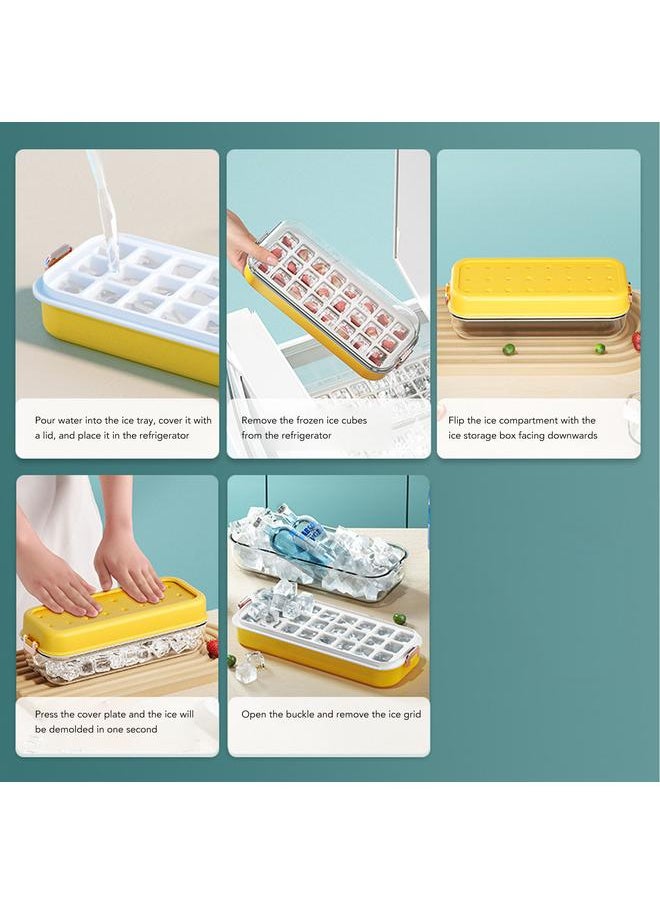 Thoraya - Ice Cube Tray with Bin and Lid Reusable Easy to Release Space Saving Clear Ice Maker for Home Refrigerator Lemon Yellow - Image 1