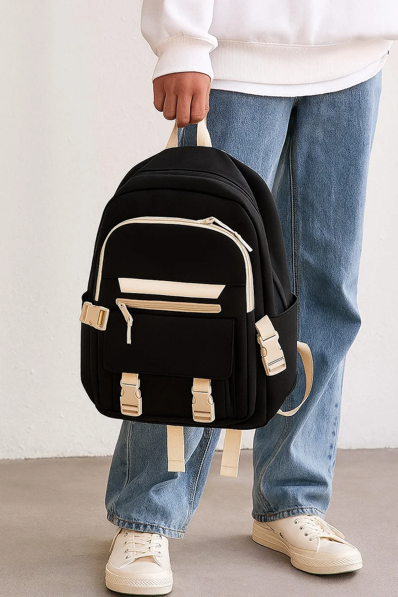 شير ذا لوف  حقيبة ظهر مدرسية سوداء أنيقة - حقيبة سفر خفيفة الوزن غير رسمية ذات أقسام متعددة - حقيبة كتف متينة ومريحة للطلاب والعمل والاستخدام اليومي