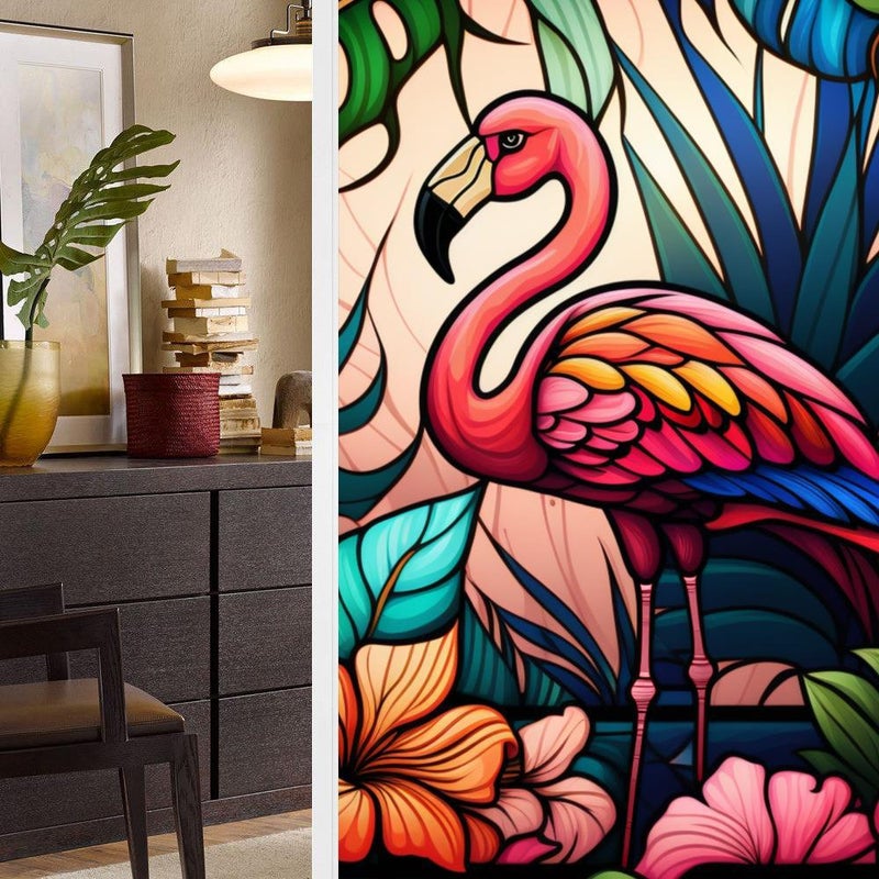Bl112-139 Colorful Retro Flower And Bird Pvc Electrostatic Glass Sticker Glue-Free Window Film Removable Glass Window Decoration - Image 5