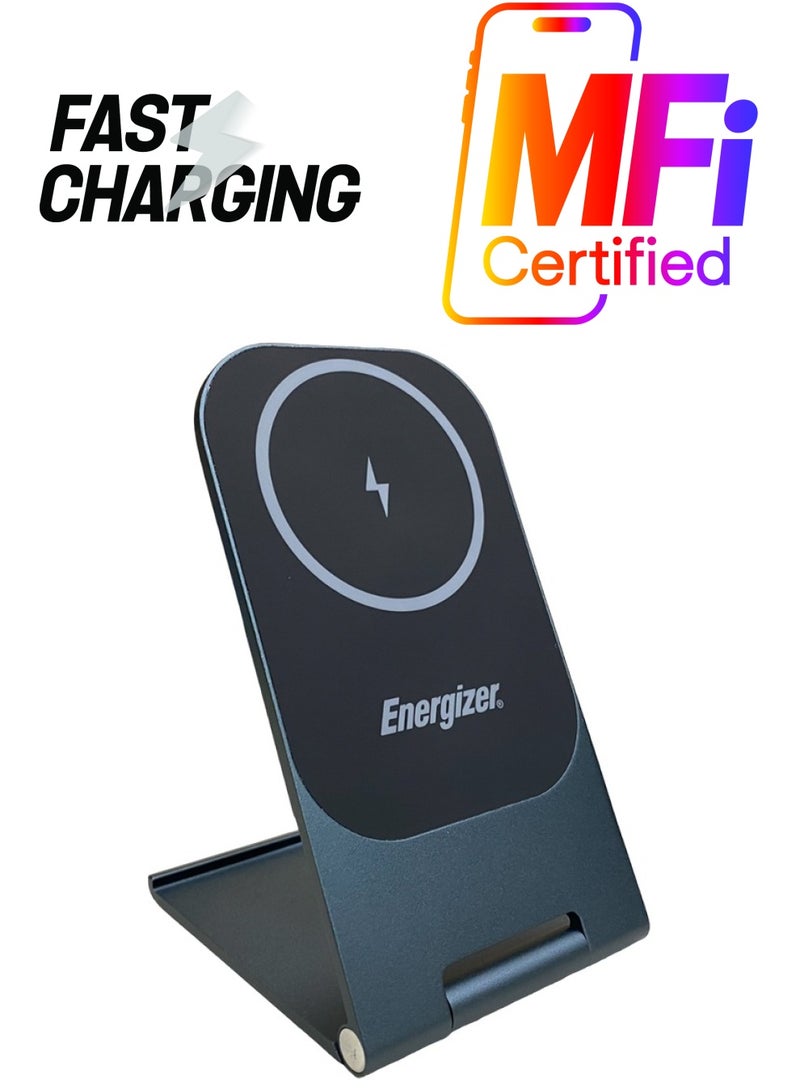 إنرجايزر Ultimate WCP102 2 في 1 شاحن حامل Magsafe / شاحن مكتب لهاتف iPhone 15، حامل شحن سريع لأجهزة Airpods Magsafe Dock دوران حر 360 درجة لهاتف iPhone 15 Pro Max/14/13/12 Air Pods iPhone سماعات 3/2 - Image 1