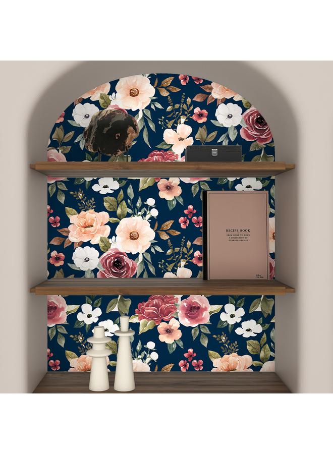 Bluejw Watercolor Floral Navy Blue Beige Cream Wind Detachable Temporary Wallpaper Floral Wall Decoration Self Adhesive Wallpaper - Image 3