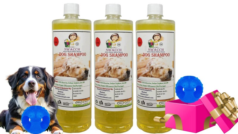 swacch Pet Shampoo | Puppy Safe Shampoo | PH Balanced | Ditch to Itch for Dog Shampoo 3 Litre (Lemon) + Goofy Ball Chew Toy Combo Pack - Image 1