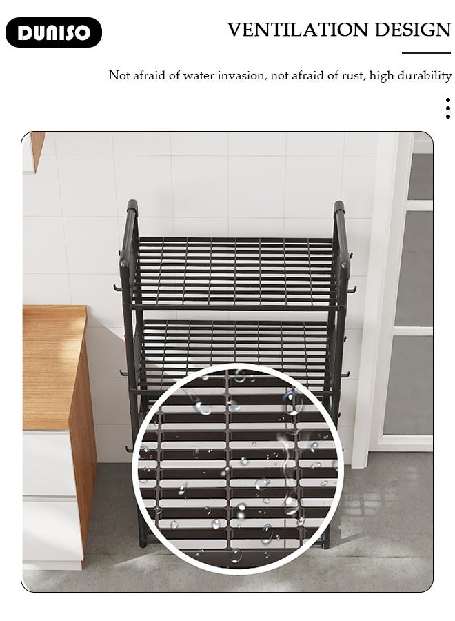 DUNISO 5 Tier Storage Shelves, Stable Kitchen Shelf Organizer, Storage Rack with Armrests, Removable Free Standing Rack with Hooks, Multipurpose Rack, Shelving Unit for Laundry Room,Living Room,Garage,Pantry,Study Room - Image 2