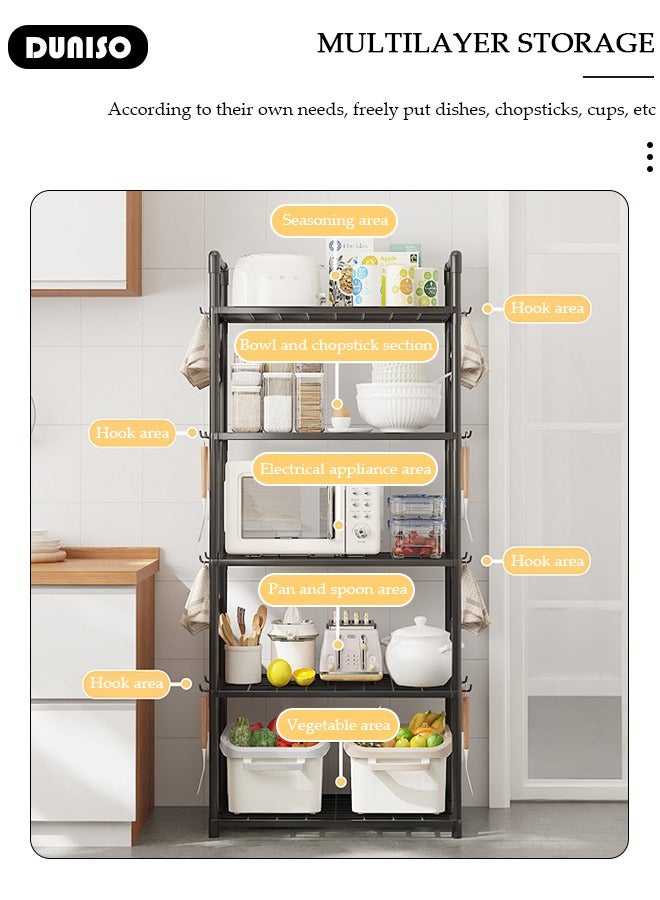 DUNISO 5 Tier Storage Shelves, Stable Kitchen Shelf Organizer, Storage Rack with Armrests, Removable Free Standing Rack with Hooks, Multipurpose Rack, Shelving Unit for Laundry Room,Living Room,Garage,Pantry,Study Room - Image 3