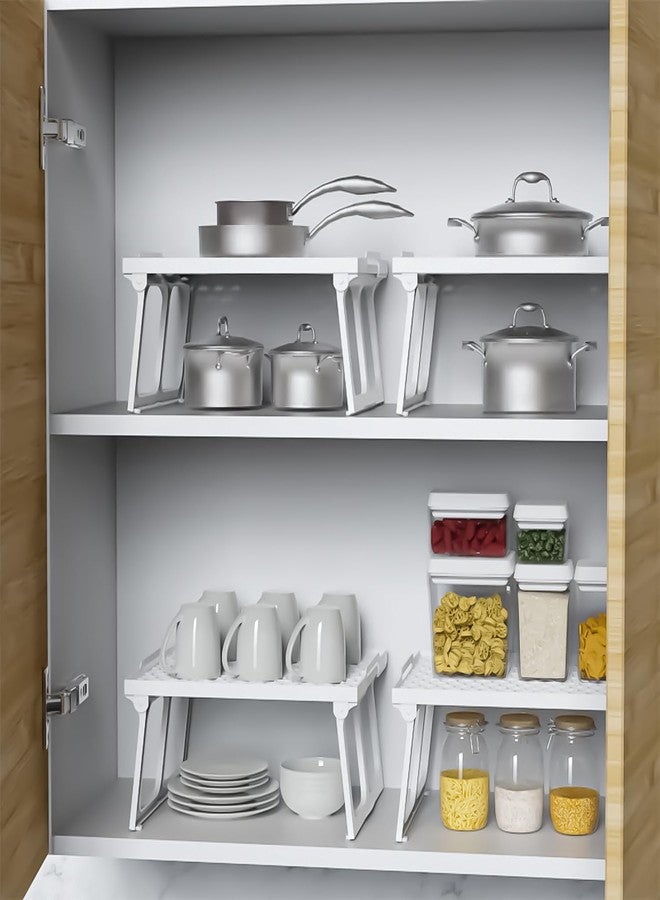 يو إم إس منظم أرفف بلاستيكي لخزائن المطبخ من ums، رف تجميد بلاستيكي أبيض قابل للتكديس، رافع أرفف، رف تخزين عملي للتوابل، للثلاجة، وخزانة المؤن (12 × 11 بوصة) عبوة من قطعتين - Image 5