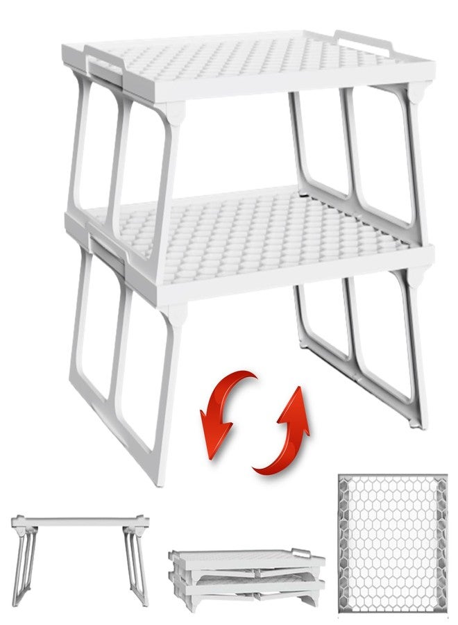 يو إم إس منظم أرفف بلاستيكي لخزائن المطبخ من ums، رف تجميد بلاستيكي أبيض قابل للتكديس، رافع أرفف، رف تخزين عملي للتوابل، للثلاجة، وخزانة المؤن (12 × 11 بوصة) عبوة من قطعتين - Image 1