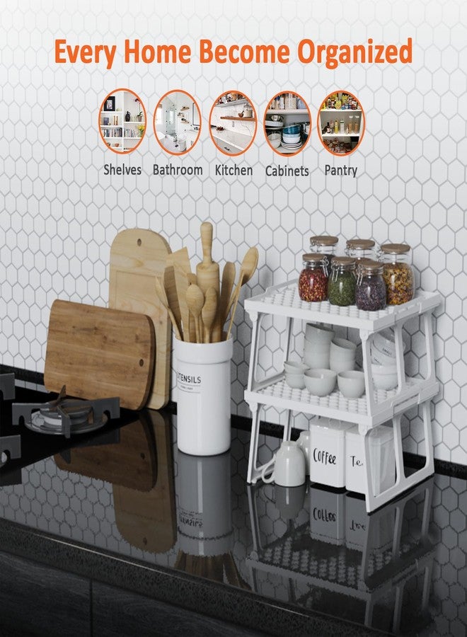 يو إم إس منظم أرفف بلاستيكي لخزائن المطبخ من ums، رف تجميد بلاستيكي أبيض قابل للتكديس، رافع أرفف، رف تخزين عملي للتوابل، للثلاجة، وخزانة المؤن (12 × 11 بوصة) عبوة من قطعتين - Image 2