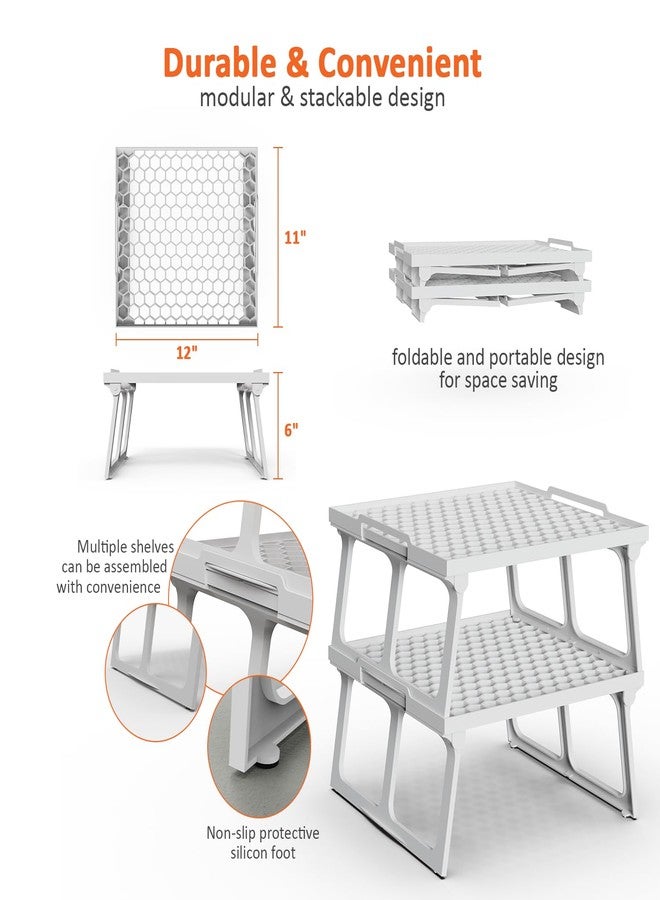 يو إم إس منظم أرفف بلاستيكي لخزائن المطبخ من ums، رف تجميد بلاستيكي أبيض قابل للتكديس، رافع أرفف، رف تخزين عملي للتوابل، للثلاجة، وخزانة المؤن (12 × 11 بوصة) عبوة من قطعتين - Image 3