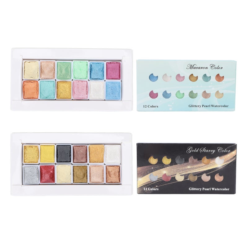 Metallic Watercolor Paint Set 1 Set Non-Toxic High Pigment Solid Pearlescent Watercolor Pan - Easy To Blend Smooth Painting for Beginners Professional Artists Nail Art Coloring And Manicure - Image 1