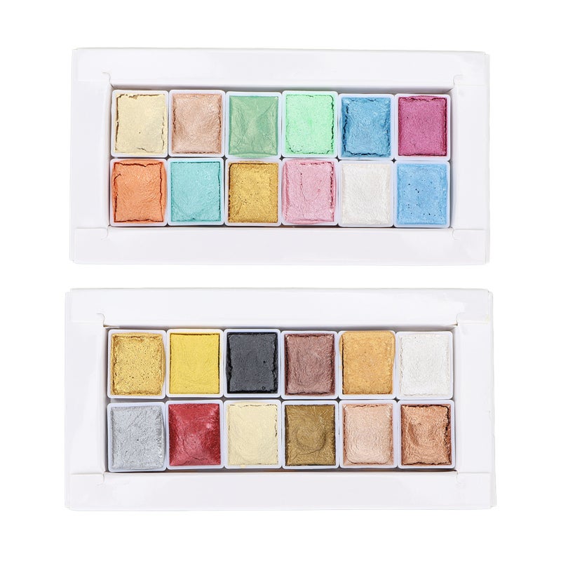 Metallic Watercolor Paint Set 1 Set Non-Toxic High Pigment Solid Pearlescent Watercolor Pan - Easy To Blend Smooth Painting for Beginners Professional Artists Nail Art Coloring And Manicure - Image 2