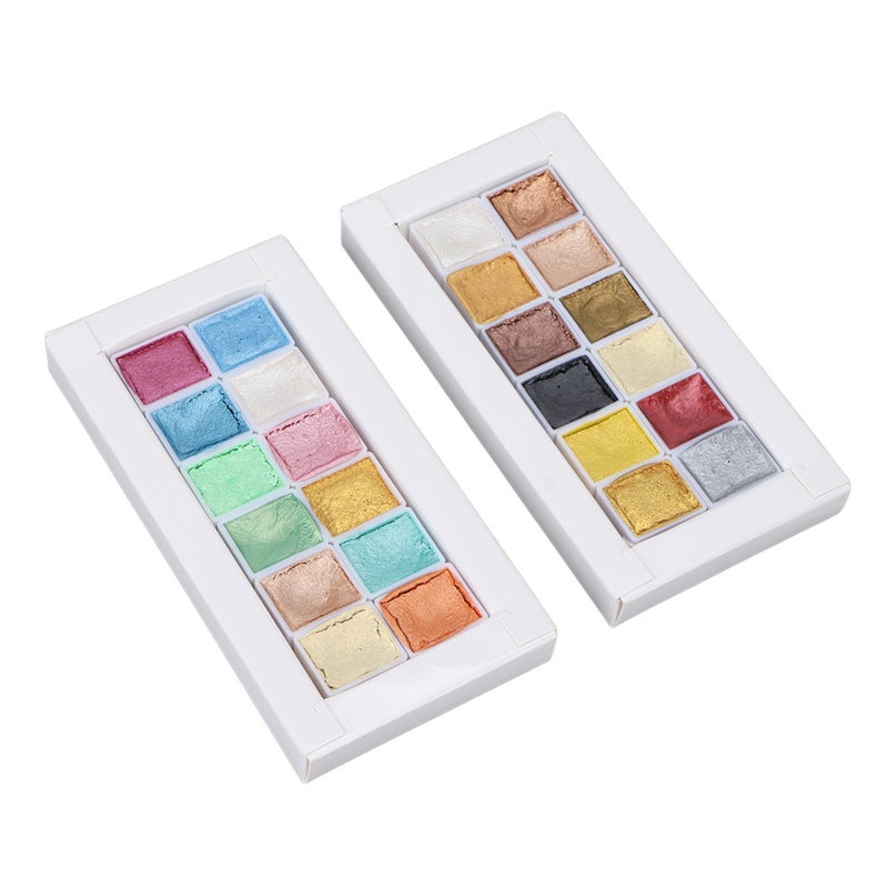 Metallic Watercolor Paint Set 1 Set Non-Toxic High Pigment Solid Pearlescent Watercolor Pan - Easy To Blend Smooth Painting for Beginners Professional Artists Nail Art Coloring And Manicure - Image 4