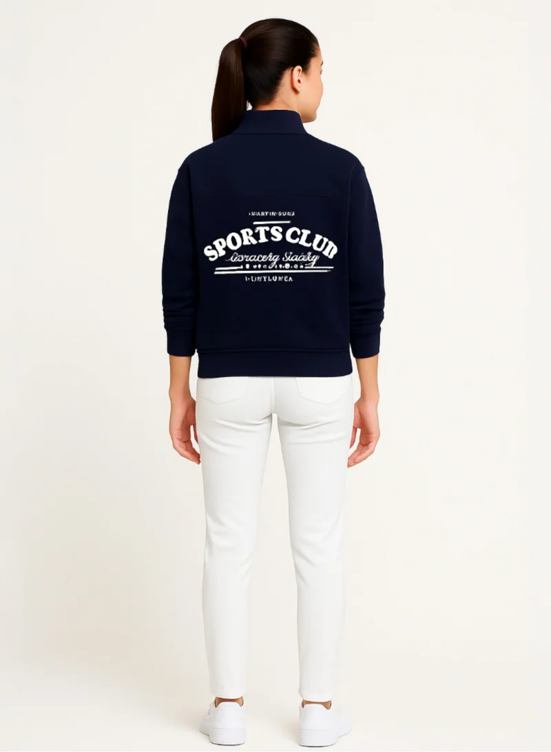 victor and jane “Sports Club” Girls' Half-Zip Sweatshirt – Navy | 100% Cotton Fleece |