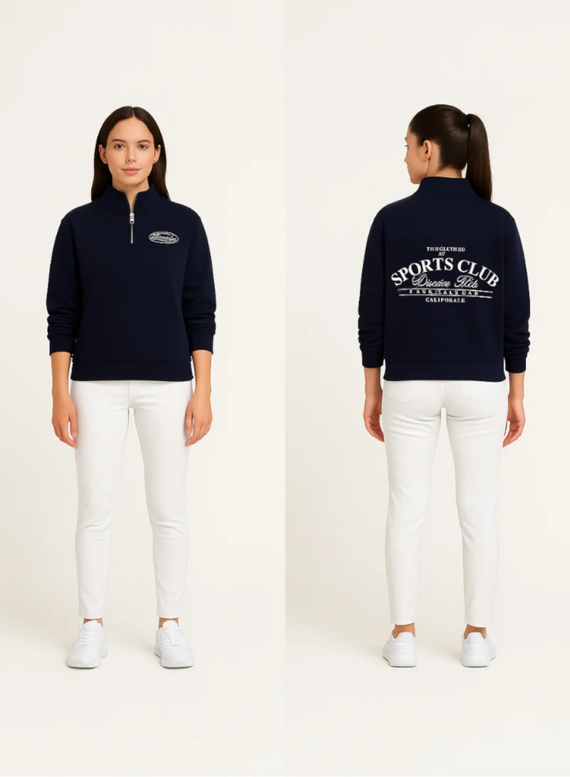Victor And Jane  “Sports Club” Girls' Half-Zip Sweatshirt – Navy | 100% Cotton Fleece | for Women | Best Price UAE