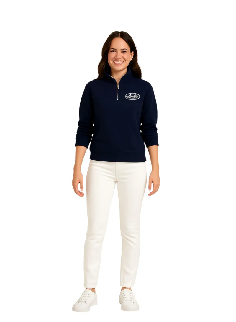 Victor And Jane  “Sports Club” Girls' Half-Zip Sweatshirt – Navy | 100% Cotton Fleece | for Women | Best Price UAE