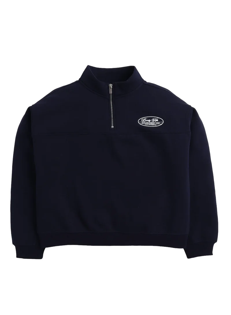 Victor And Jane  “Sports Club” Girls' Half-Zip Sweatshirt – Navy | 100% Cotton Fleece | for Women | Best Price UAE
