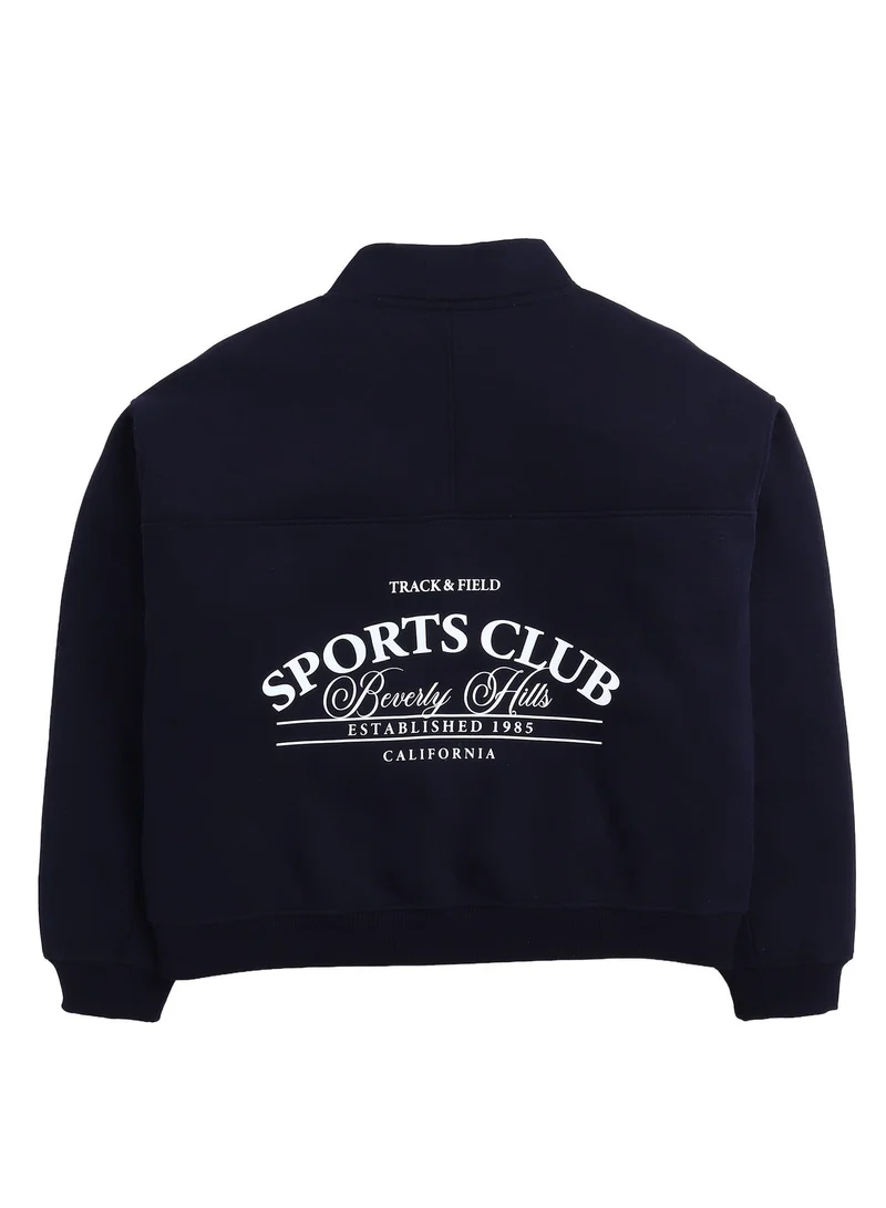 Victor And Jane  “Sports Club” Girls' Half-Zip Sweatshirt – Navy | 100% Cotton Fleece | for Women | Best Price UAE