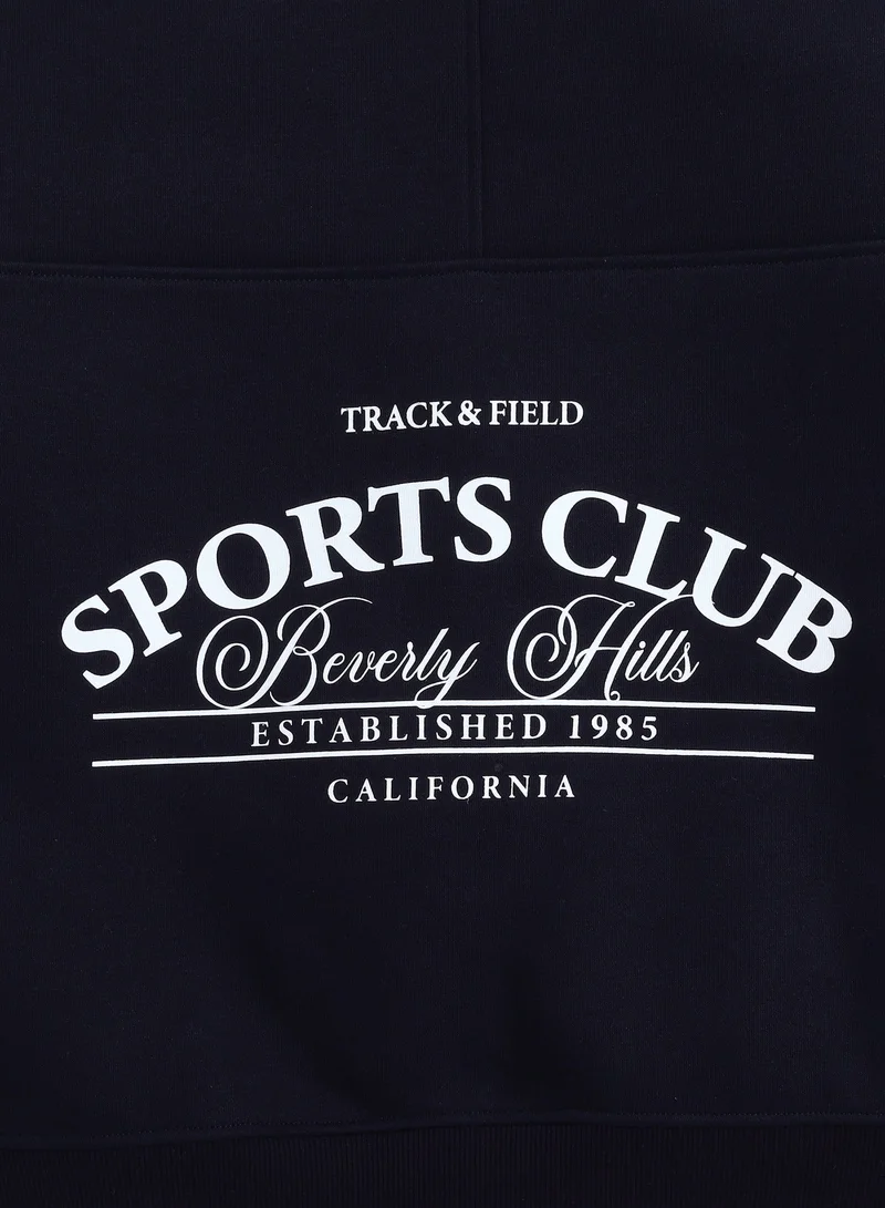 Victor And Jane  “Sports Club” Girls' Half-Zip Sweatshirt – Navy | 100% Cotton Fleece | for Women | Best Price UAE