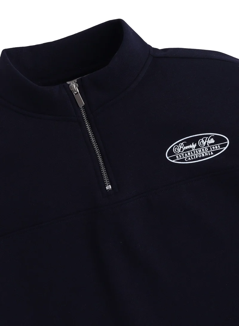 Victor And Jane  “Sports Club” Girls' Half-Zip Sweatshirt – Navy | 100% Cotton Fleece | for Women | Best Price UAE