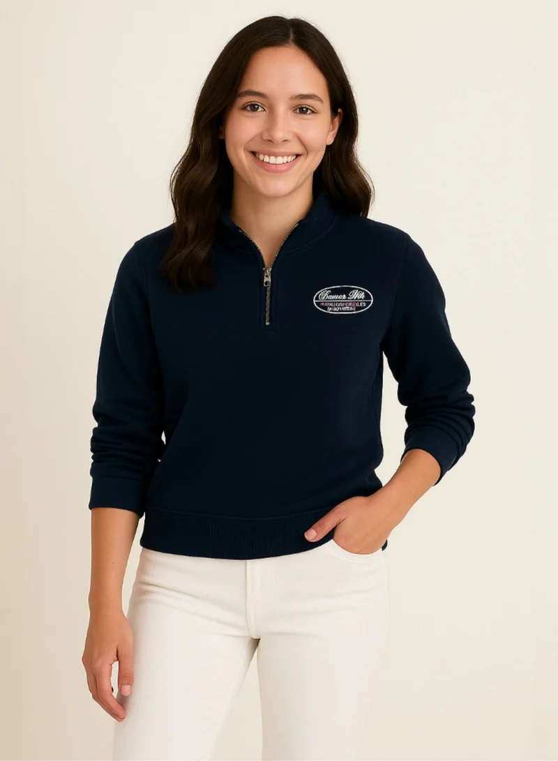 Victor And Jane  “Sports Club” Girls' Half-Zip Sweatshirt – Navy | 100% Cotton Fleece | for Women | Best Price UAE