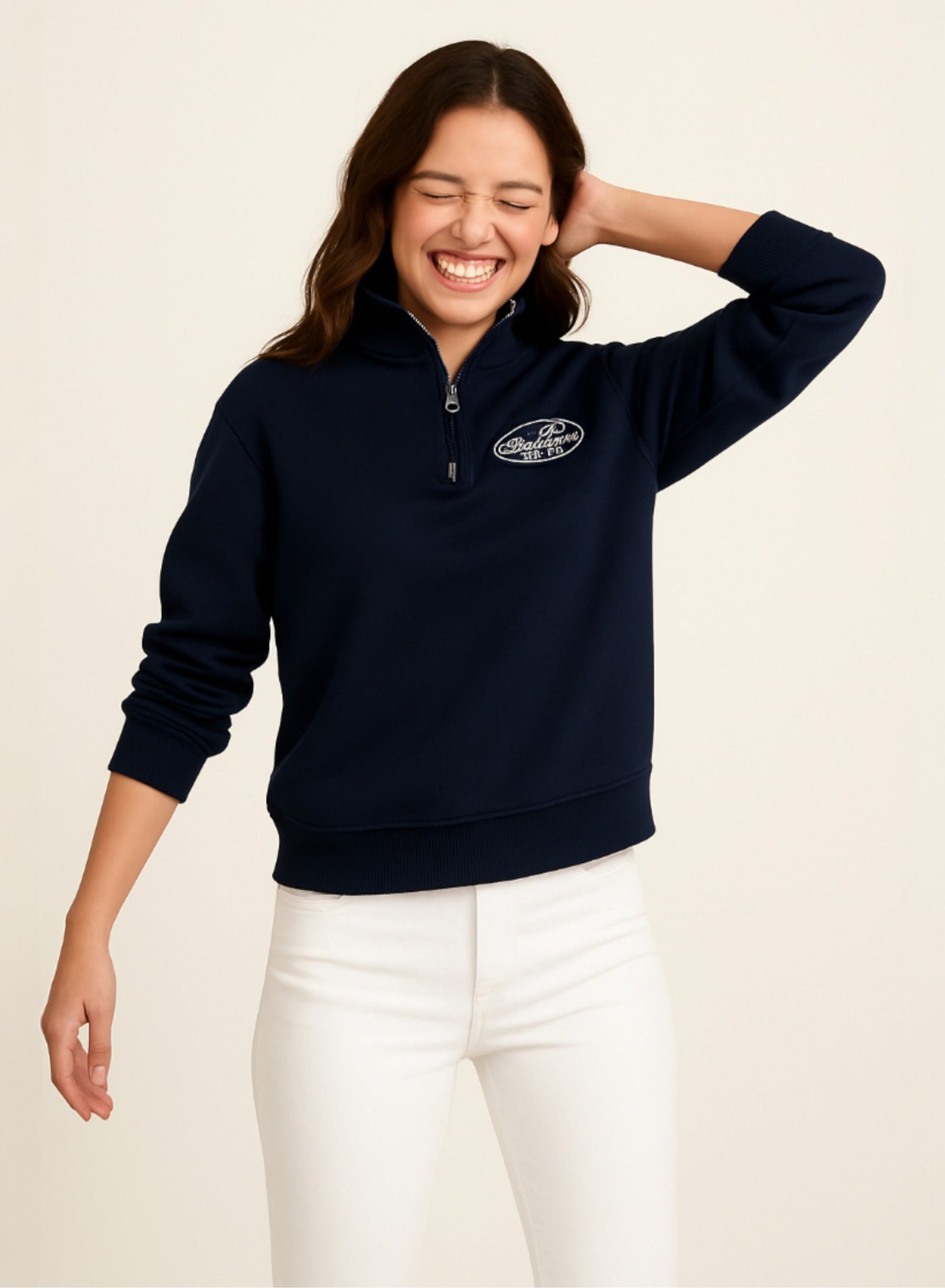 victor and jane “Sports Club” Girls' Half-Zip Sweatshirt – Navy | 100% Cotton Fleece |