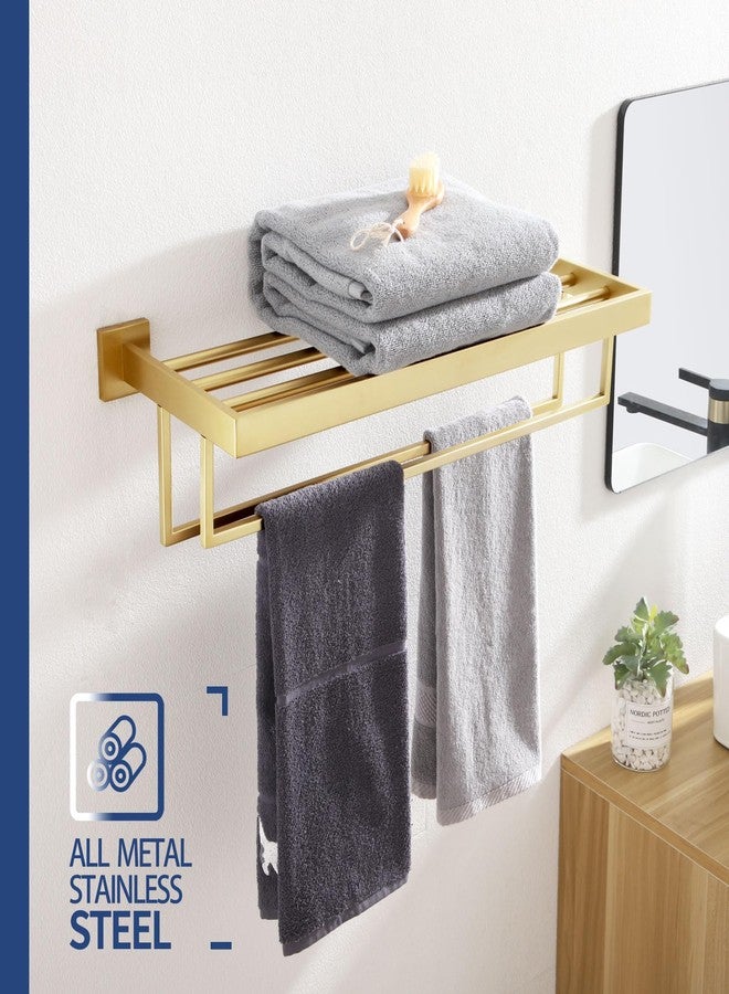 KOKOSIRI Towel Shelf Holder 24'' Bathroom Towel Rack with Two Bath Towel Bars Rails SUS304 Stainless Steel Wall Mount, Brushed Gold, B6003BG - Image 3