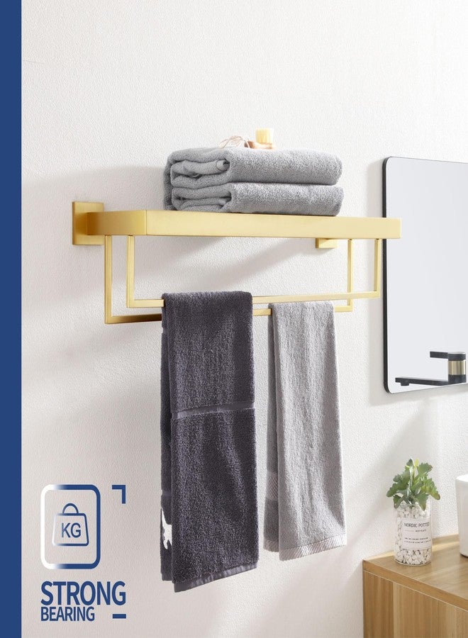 KOKOSIRI Towel Shelf Holder 24'' Bathroom Towel Rack with Two Bath Towel Bars Rails SUS304 Stainless Steel Wall Mount, Brushed Gold, B6003BG - Image 4