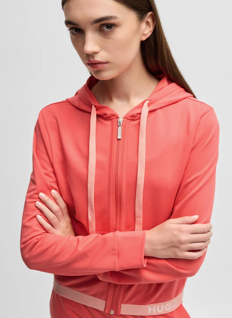 HUGO Cotton-blend zip-up hoodie with logo waistband