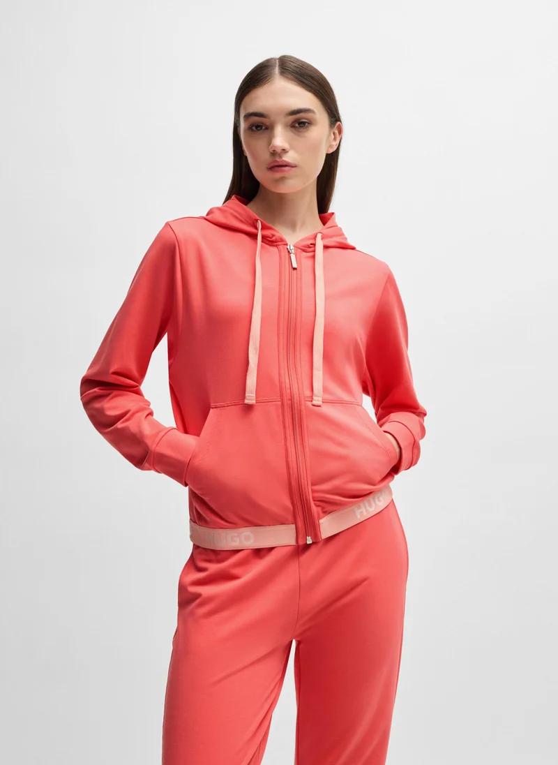 هوجو Cotton-blend zip-up hoodie with logo waistband