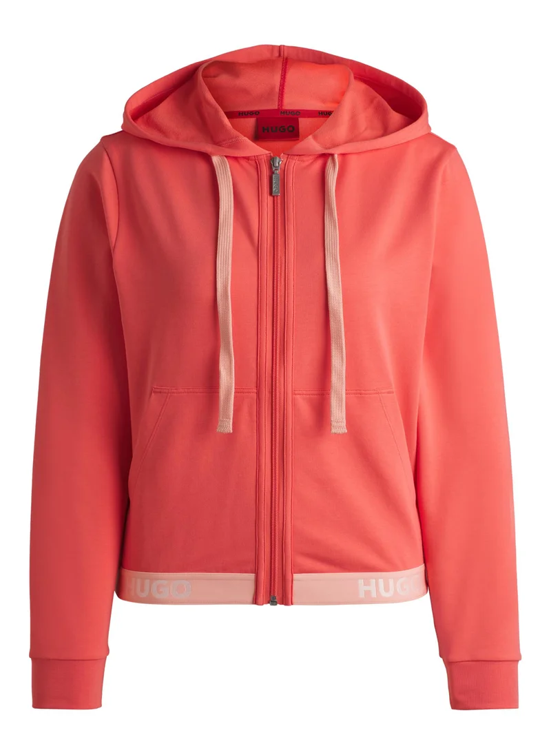 HUGO Cotton-blend zip-up hoodie with logo waistband
