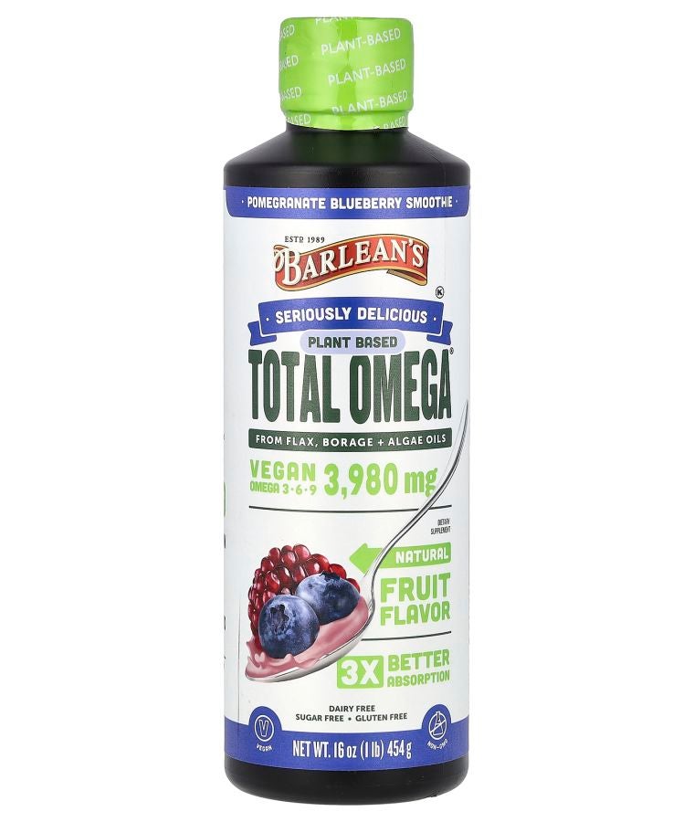 BARLEAN'S Plant Based Total Omega 3 · 6 · 9 Pomegranate Blueberry Smoothie 3980 mg 16 oz (454 g)