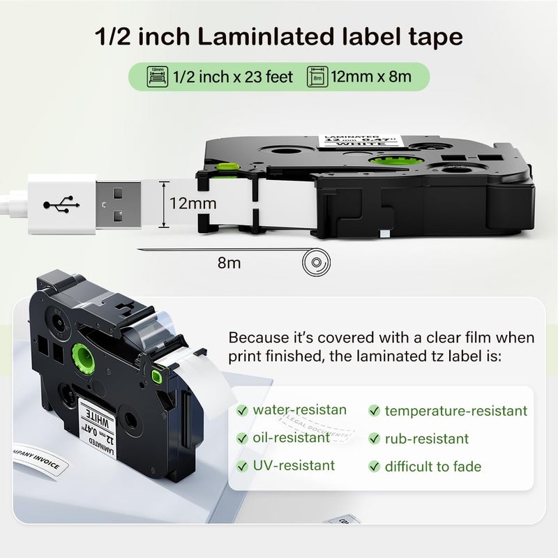 Label KINGDOM Aze Label Compatible with brothr p-Touch tze laminatied Label Tape for ptouch Printer (10, 12mm) - Image 3