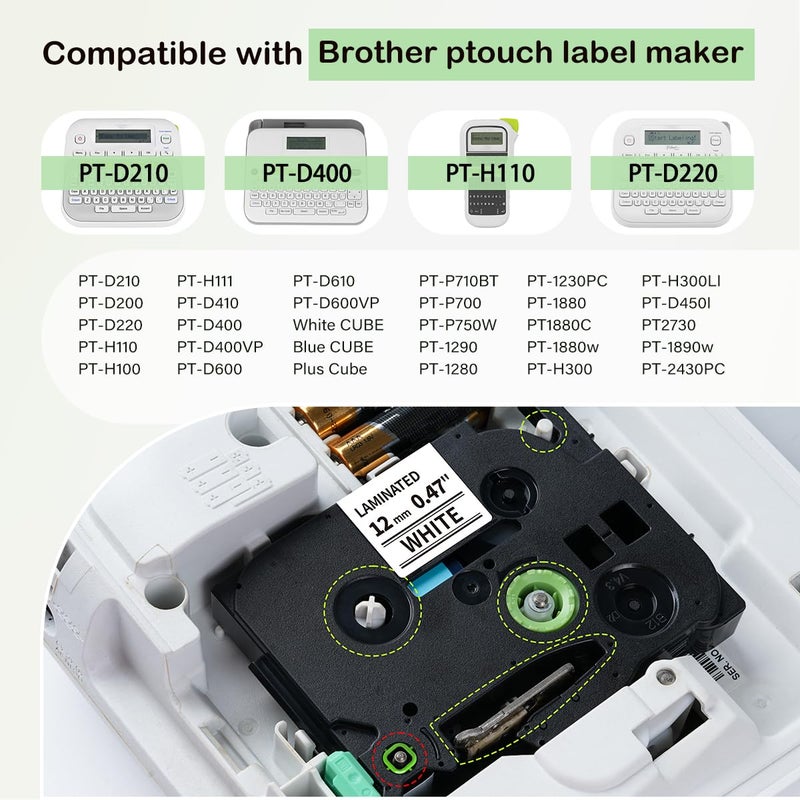 Label KINGDOM Aze Label Compatible with brothr p-Touch tze laminatied Label Tape for ptouch Printer (10, 12mm) - Image 2