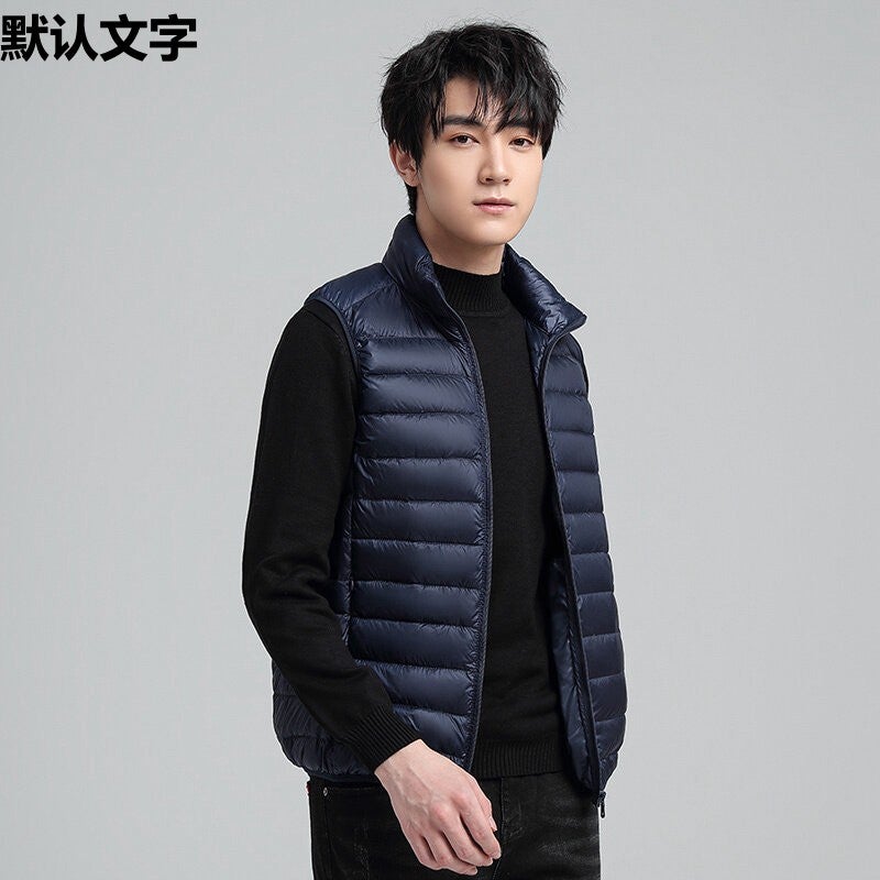 Imus special cotton-padded jacket vest mens stand collar waistcoat autumn and winter new lightweight mens sleeveless waistcoat vest Navy blue - Image 4