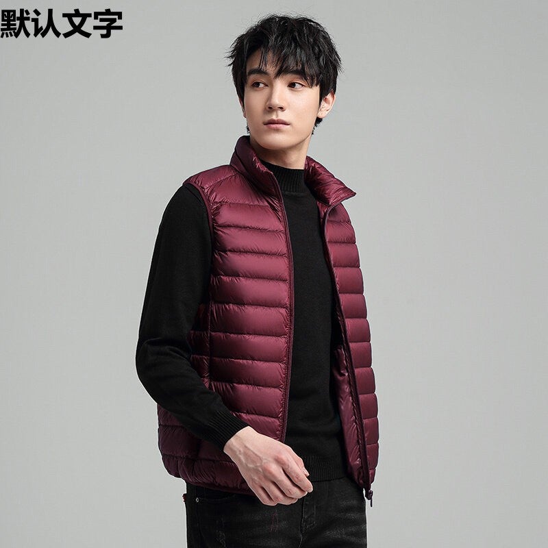 Imus special cotton-padded jacket vest mens stand collar waistcoat autumn and winter new lightweight mens sleeveless waistcoat vest Navy blue - Image 5