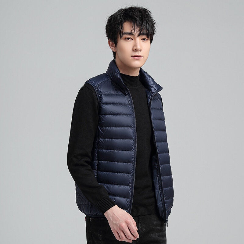 Imus special cotton-padded jacket vest mens stand collar waistcoat autumn and winter new lightweight mens sleeveless waistcoat vest Navy blue - Image 1