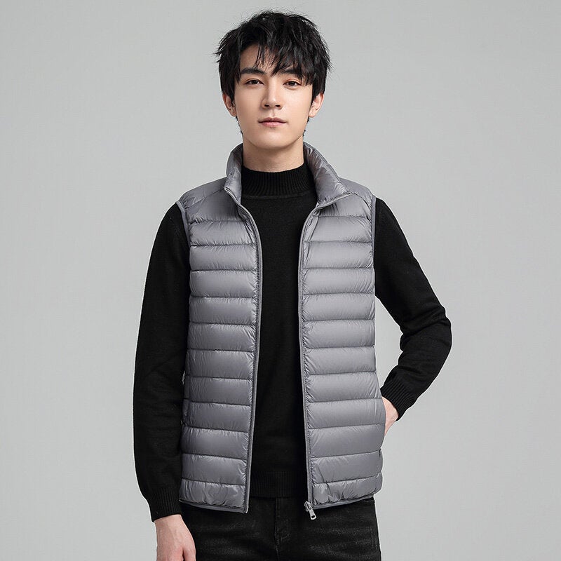 Imus special cotton-padded jacket vest mens stand collar waistcoat autumn and winter new lightweight mens sleeveless waistcoat vest Navy blue - Image 2