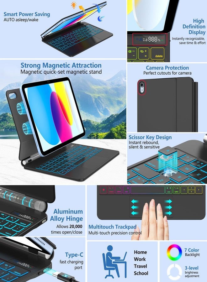 COO Keyboard Case for iPad 11th (A16, 2025) & 10th Gen 10.9" (2022)-Floating Cantilever Stand with Multi-Touch Trackpad-Backlit Magic Keyboards for iPad A16 Case with Keyboard 11th/10th Gen (Black) - Image 5