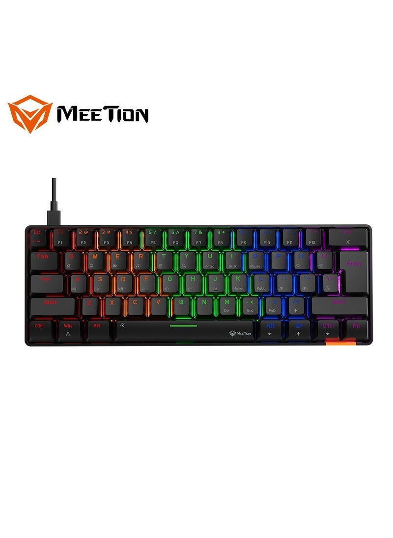 Meetion MEETION RGB Backlit Mini 61 Keys Wired 60% Mini Blue Switch Mechanical Best Gaming Keyboard Black MT-MK005  - Image 1
