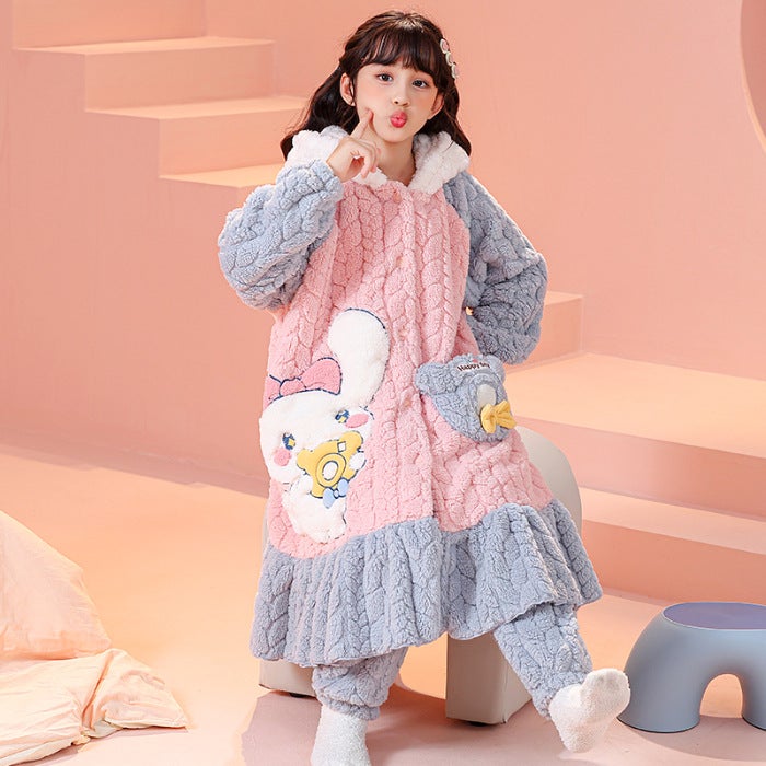 Boys Coral Fleece Nightgown Autumn and Winter Thickened Childrens Flannel Home Clothes Boys Medium and Large Childrens Bathrobe suit K-921# 