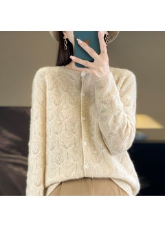 Long Sleeve Knit Wool Jacket Raw Velvet Rice