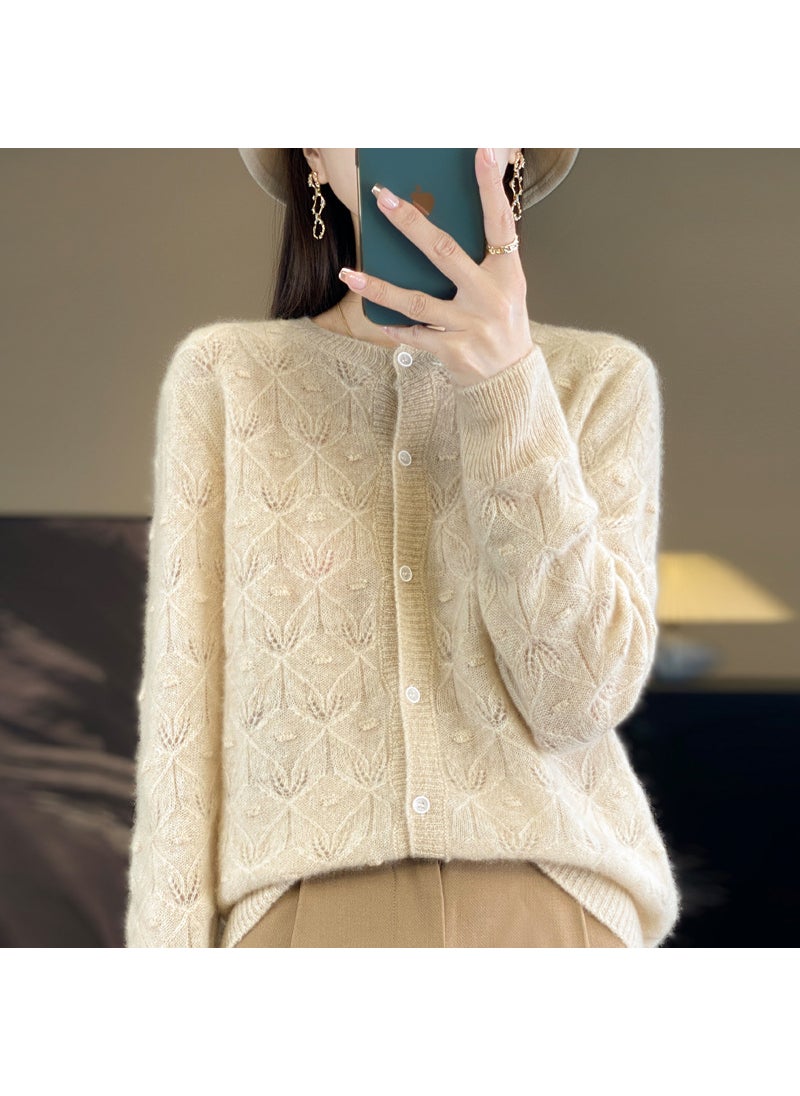 Generic - Long Sleeve Knit Wool Jacket Raw Velvet Rice - Image 1