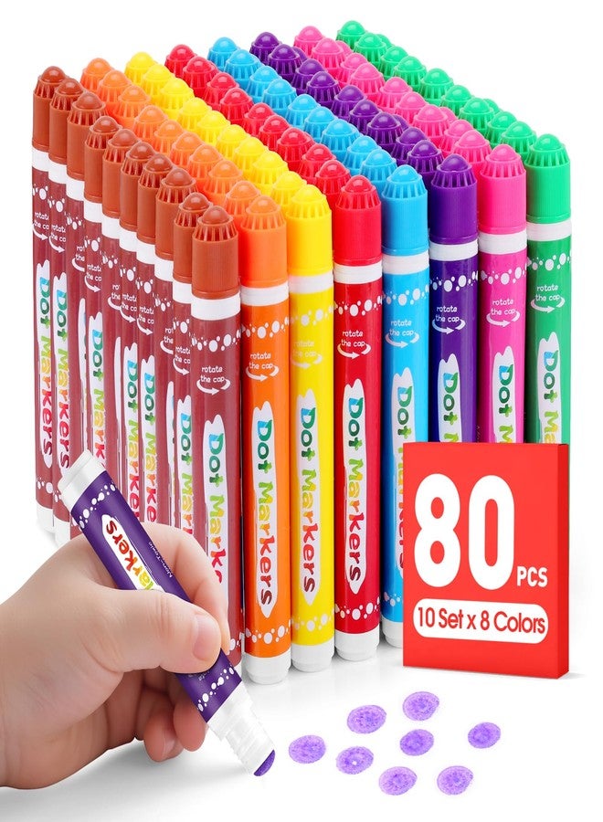 FUMILE 80 Pcs Dot Markers Bulk, 8 Colors Bingo Daubers Bulk for Toddlers,Washable Bingo Markers,Bingo Supplies,Dot Paint for Painting, Drawing Coloring and Art Crafts（10 Boxs） - Image 1